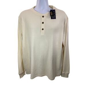 NEW Cremieux Men's Waffle Weave long sleeve Henley shirt Cream SIze XL